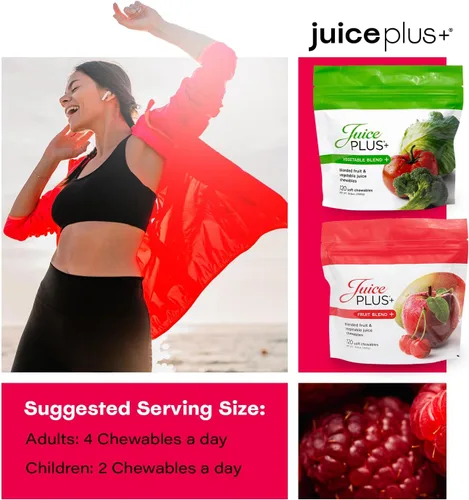Vista 6 de JuicePlus+ - Mezcla de frutas y verduras masticables suaves – Sabrosas vitaminas veganas en gomitas para adultos y niños – 4 meses de suministro