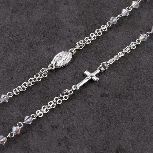 Vista 5 de HanlinCC Collar de rosario milagroso chapado en plata brillante con cuentas de cristal facetado de 0.157 in con caja de regalo para mujeres