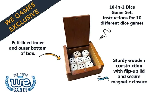 Vista 3 de WE Games Caja de dados de madera con 8 dados de madera redondeados - Instrucciones para 10 juegos de dados