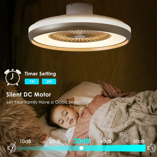 Vista 4 de Ventilador de techo sin aspas de 24 pulgadas con control remoto de luz, ventiladores de techo LED inteligentes con control de aplicación, ventilador