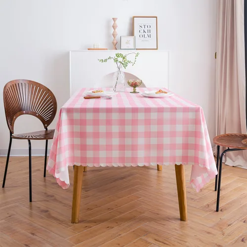 Vista 4 de MANGATA CASA Mantel de cuadros rosa para mesas cuadradas, mantel a cuadros, impermeable, para cocina y mesa, mantel de poliéster a cuadros sin Rosa