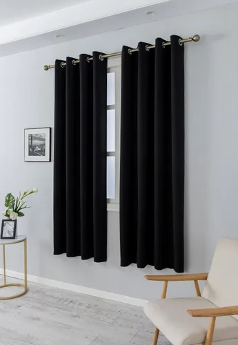 Vista 2 de MANGATA CASA Cortinas opacas negras con ojales, 2 paneles para dormitorio, panel de cortina de ventana para sala de estar, cortinas térmicas de Negro