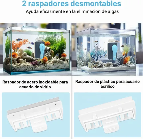 Vista 3 de fishkeeper Limpiador magnético de vidrio para acuario, herramienta de limpieza con imán de algas para pecera, con raspador de algas para acuarios