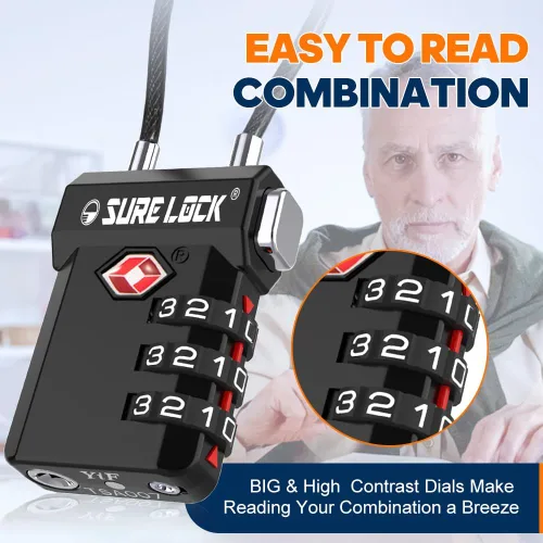 Vista 4 de SURE LOCK Cerraduras de equipaje aprobadas por la TSA, alerta abierta, diales de fácil lectura, cerraduras de equipaje de viaje para maleta