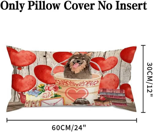 Vista 9 de Fundas de almohada lumbar con textura de madera rústica para perro en cubo, diseño de corazón rojo para el día de San Valentín, fundas de almohada