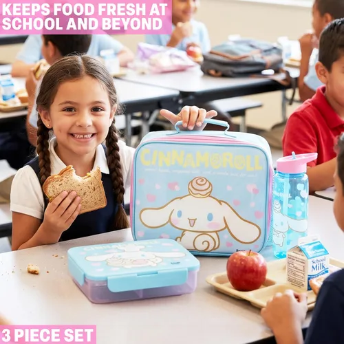 Vista 3 de Get Trend Cinnamoroll Girls Lunch Bag, Bento Box & Water Bottle 3 Piece Set Light Blue/Pink Cinnamoroll