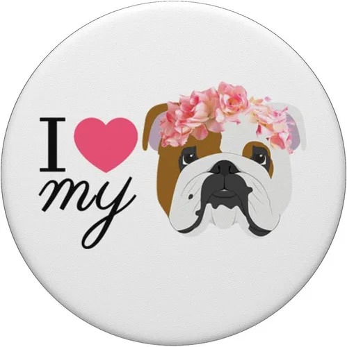 Vista 3 de I Love My Bulldog Inglés popsocket agarre y soporte para teléfonos y tabletas, Negro