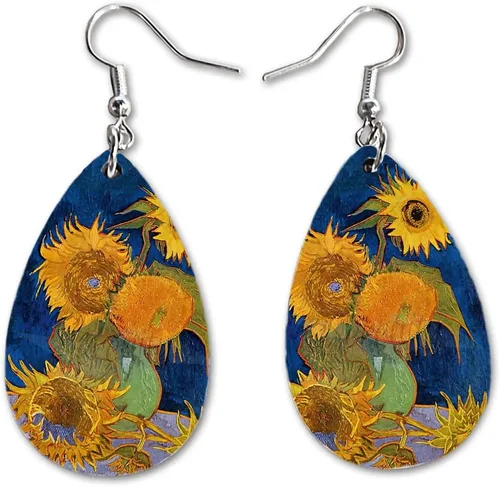 Vista 21 de Van Gogh - Juego de aretes colgantes divertidos Lindos aretes de joyería para niñas y mujeres Impresión de doble cara Regalo de cumpleaños