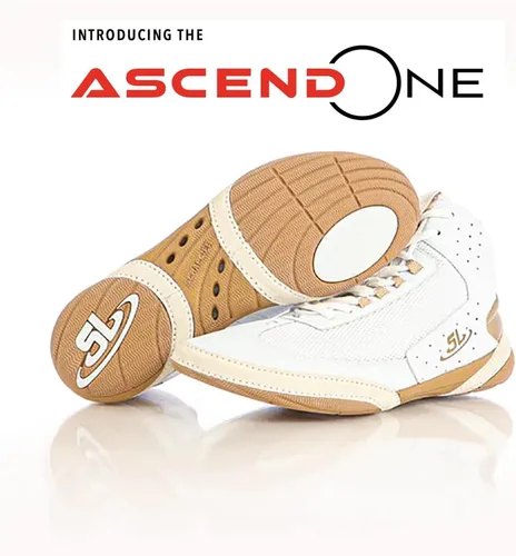 Vista 2 de ScrapLife Ascend One Bo Nickel Signature Model Zapatos de lucha libre Blanco y dorado