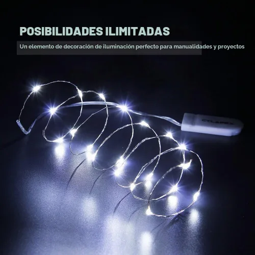 Vista 5 de Tira de luces led rutilantes con 20 luces de hadas led micro Cylapex, en cable de cobre revestido de plata de 3.3 pies, funciona con dos