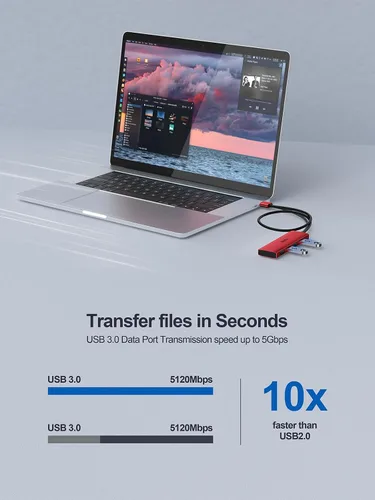 Vista 3 de Concentrador USB 3.0, extensor divisor USB de 4 puertos, adaptador portátil multipuerto de datos para laptop, Xbox, unidad flash, disco duro