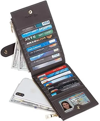 Vista 5 de Travelambo Billetera plegable con bloqueo RFID para mujer, con bolsillo con cremallera