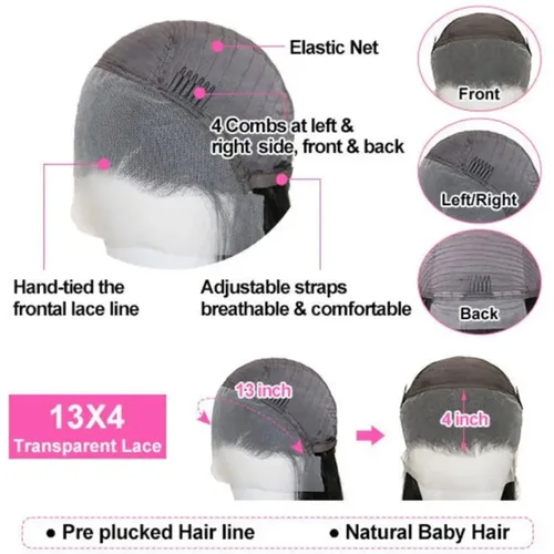 Vista 4 de Pelucas de cabello humano lacio con encaje frontal pre-desplumadas 13x4 HD pelucas frontales de encaje de cabello humano densidad 180, pelucas