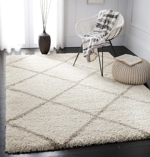 Vista 25 de SAFAVIEH Hudson Shag Collection - Alfombra decorativa de 2 x 3 pies, color beige y marfil, diseño moderno de enrejado, no desprende pelusa