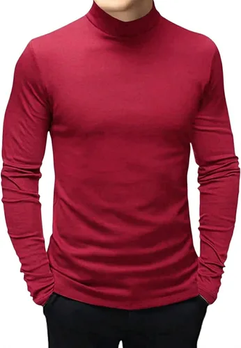 Vista 15 de Mens T Shirt Long Sleeve Basic Mock Turtleneck Pullover Thermal Solid Tops Verde militar