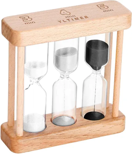 Vista 9 de Reloj de arena con temporizador de arena de té de 1-3-5 minutos, reloj de arena azul con marco de madera pequeño, reloj de arena colorida roja