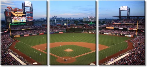Vista 13 de TUMOVO American Major Baseball - Lienzo decorativo para pared, diseño de estadio de los Bravos, 3 piezas, arte de pared de Filadelfia, cuadros