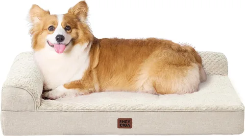 Vista 24 de EHEYCIGA - Cama ortopédica para perros de tamaño mediano, cama de espuma viscoelástica para perros, color beige Small Dog Sofa with Washable