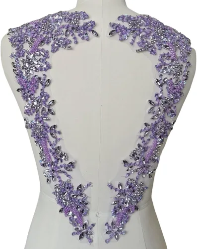 Vista 13 de Apliques hechos a mano con cuentas de diamantes de imitación para coser en parche de encaje de cristal, 1 par para ropa de bricolaje, vestido