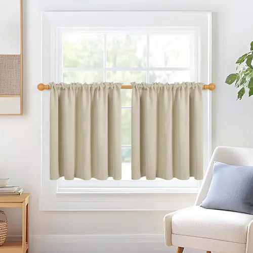 Vista 6 de Deconovo Cortinas Opacas Cortas Paneles para Baño/Cocina - Cortinas de Oscurecimiento de Habitación con Aislamiento Térmico y Bolsillo para Barra