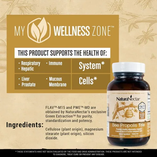 Vista 6 de NaturaNectar Paquete de propóleos de abeja natural, trío y propóleos rojos, para apoyo inmunológico y cardiovascular y un metabolismo saludable*