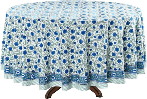Vista 83 de Ridhi Mantel redondo estampado a mano color rosa flamenco 110 pulgadas 100%