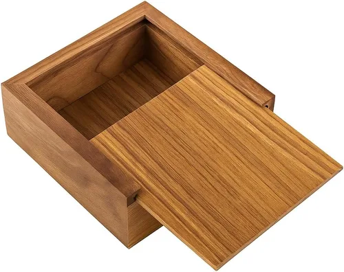 Vista 8 de Joyero de nogal de 3.7 x 3.7 x 1.6 pulgadas para anillos, aretes, recuerdos, regalo de boda, regalo elegante, caja de madera hecha a mano