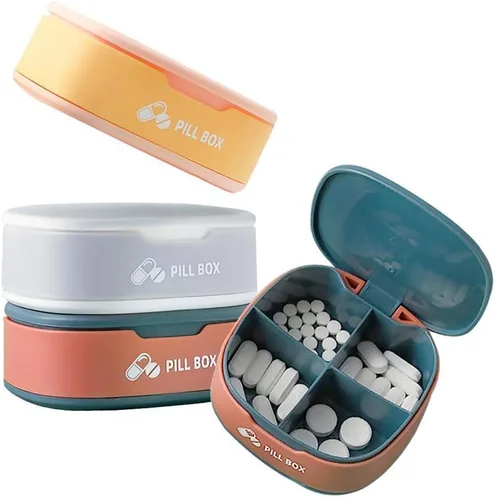 Vista 9 de Pastillero de 4 compartimentos para bolso, organizador portátil de medicamentos, organizador diario de vitaminas, estuche pequeño para pastillas
