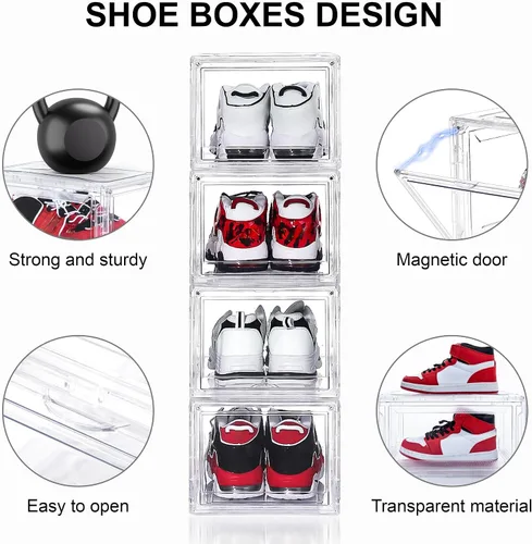 Vista 3 de Paquete de 12 cajas de zapatos de acrílico, cajas de zapatos ultra transparentes, apilables, caja de almacenamiento de zapatos para zapatos
