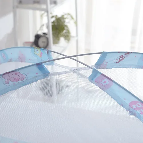 Vista 4 de Mosquitera para cuna, toldo de red transpirable para cuna, tamaño universal, protección plegable, cubierta de red de malla arqueada para cuna