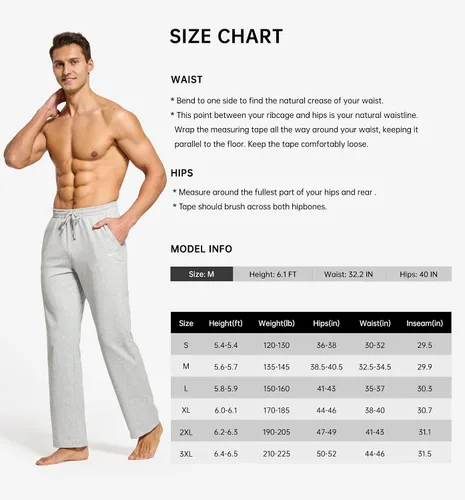 Vista 7 de Willit - Pantalones de ejercicio de algodón para hombre, con parte inferior abierta, ajuste holgado, atléticos, con bolsillos, para casa, yoga