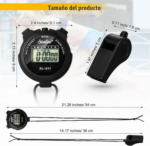 Vista 2 de Simgoing 48 piezas cronómetro digital temporizador de plástico silbato a granel para entrenadores deportivos, árbitro, reloj impermeable con Negro