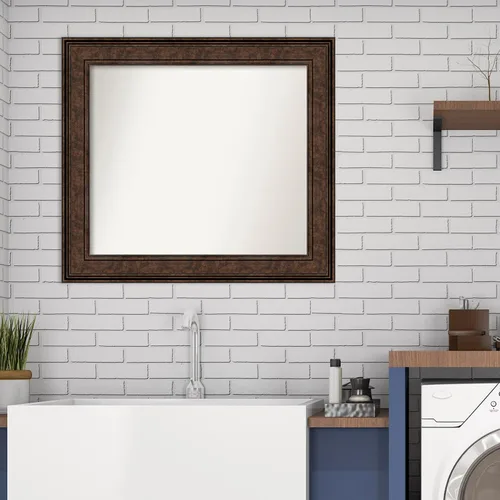 Vista 224 de Amanti Art Espejo de pared personalizado no biselado (25 x 25 pulgadas), marco de bronce acentuado, varios tamaños personalizados, espejo de baño