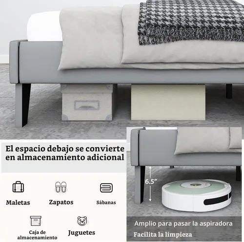 Vista 6 de GIANTEX Marco de cama tapizado de terciopelo completo con cabecero, cama de plataforma moderna con listones de madera fuertes y estribo de 2