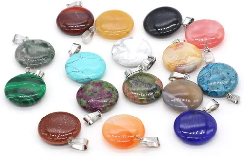 Vista 3 de LE SKY 20 colgantes de piedra natural redonda con forma de moneda curativa de colores mixtos para hacer joyas