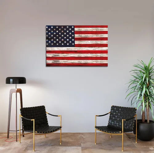 Vista 6 de SKASNFAI Arte rústico de pared con bandera estadounidense motivacional patriótica de Estados Unidos, pósteres de lienzo para sala de estar, imagen