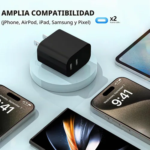 Vista 6 de Paquete de 3 bloques de cargador USB C, enchufe de pared rápido de 20 W de doble puerto (negro)