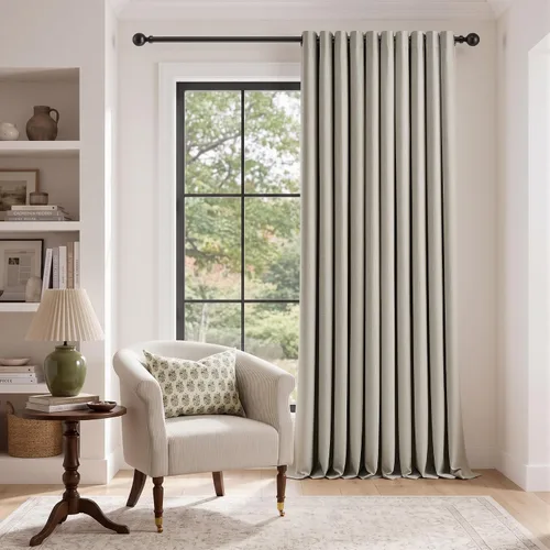 Vista 9 de Cortinas de 100 pulgadas extra anchas 100% opacas marfil con ojales, lino Natural