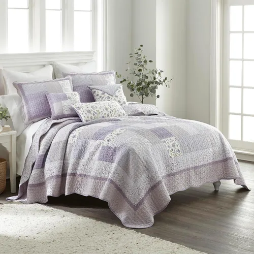 Vista 2 de Donna Sharp Edredón King – Colcha contemporánea de algodón rosa lavanda con patrón de retazos – lavable a máquina Lavable a máquina, incluye solo