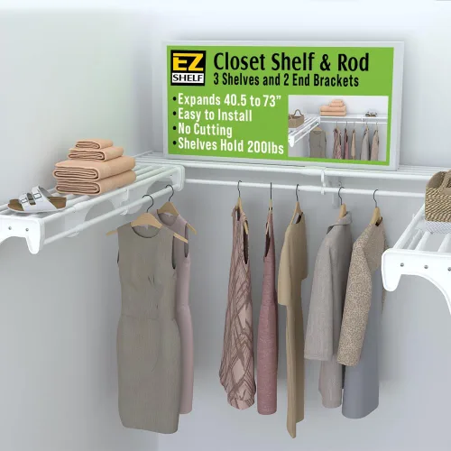 Vista 10 de EZ Shelf - Organizador de armario para caminar, paquete de 5, estantes de armario con barra para colgar (cada uno de 40.5 a 73 pulgadas) - Ampliable