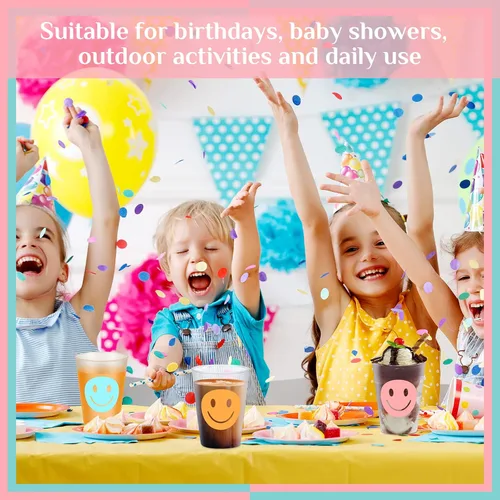 Vista 5 de Irenare 72 vasos de plástico reutilizables de 9 onzas con patrón de sonrisa, vasos de plástico para beber vasos pastel lindos vasos de plástico