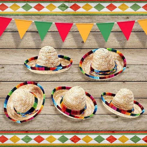 Vista 7 de Geyoga 12 piezas mini sombrero de fiesta mexicano paja natural fiesta cinco de mayo sombreros de carnaval decoración de mesa disfraz para mascotas