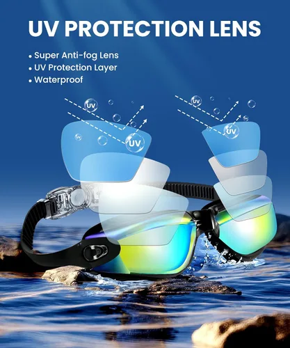 Vista 3 de Paquete de 3 gafas de natación sin fugas, antiniebla, UV, para adultos, hombres, mujeres y jóvenes