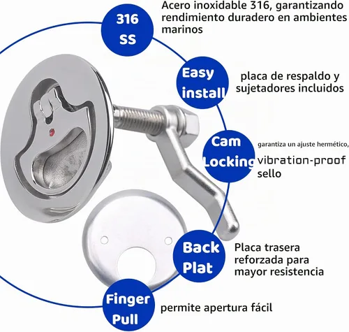 Vista 2 de MX Boat Cam Latch Marine Hatch Flush Pull Handle 316 Stainless Steel Plata-1 unidad