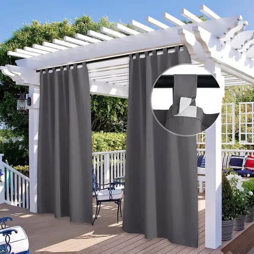 Vista 21 de StangH Cortinas para exteriores beige impermeables, tela gruesa, bloqueo de luz, cortinas opacas para patio con ojales en la parte superior