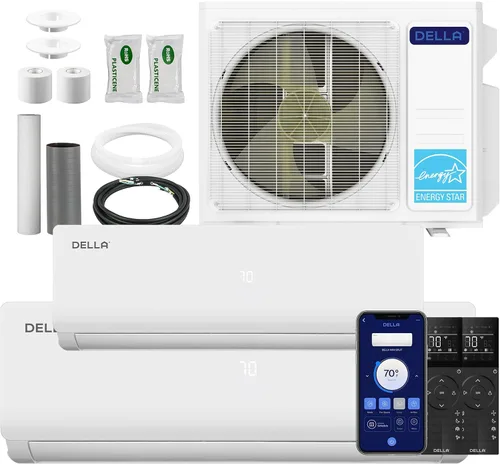 Vista 12 de DELLA 20K BTU Dual Zone Mini Split AC (2x9K), 19 SEER2, kits de 16 pies Blanco con juego de línea