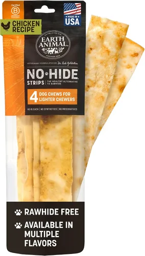 Vista 20 de Earth Animal Tiras sin ocultar - Tiras masticables naturales para perros sin cuero crudo, de ternera - 4 unidades Long Strips Beef Flavored