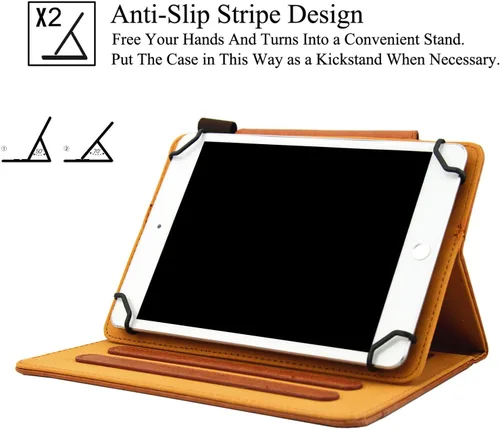 Vista 5 de Funda universal para todas las tabletas de 7.0 pulgadas, soporte de visión multiángulo de piel sintética con ranuras para tarjetas para Samsung
