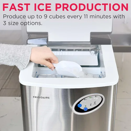 Vista 4 de Frigidaire EFIC115 Máquina de hielo extra grande, acero inoxidable, 48 libras por día