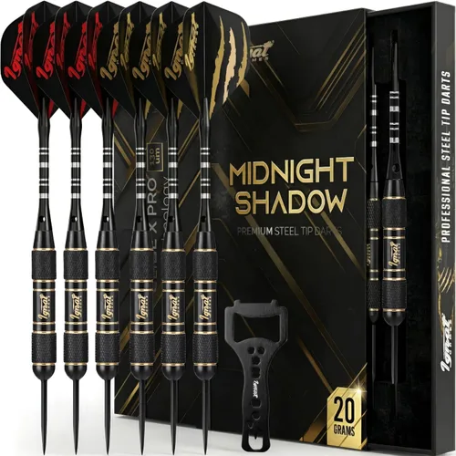 Vista 11 de Steel Tip Darts Set, Metal Tip 6 Pack, Knurled Brass Barrels, Darkborn Azul - Cristal Gótico